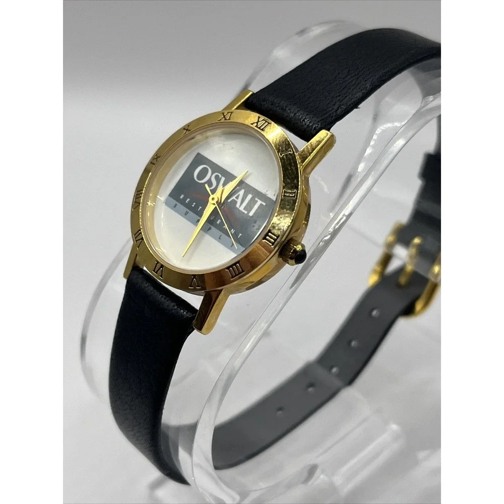 Oswalt Restaurant Supply Women's Quartz Watch‎ Black Leather Band- New Battery